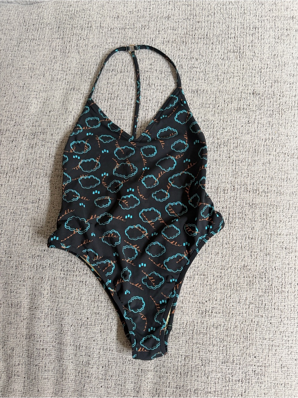 Nu Swim One-Piece Swimsuit with Teal Cloud Print